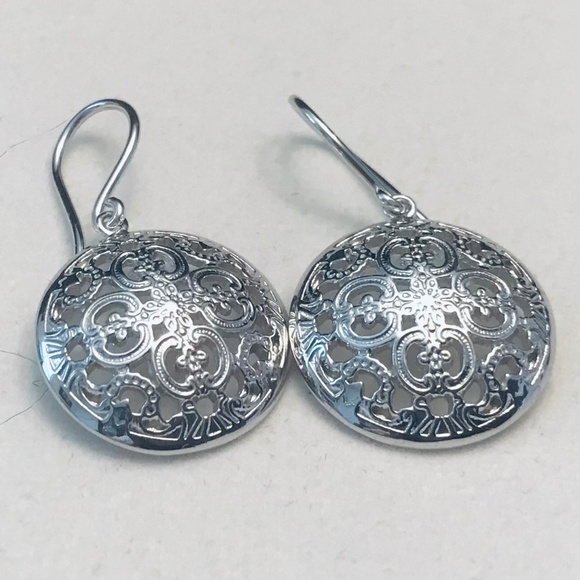 925 Silver Filagree Medallion Earrings - Picture 3 of 9